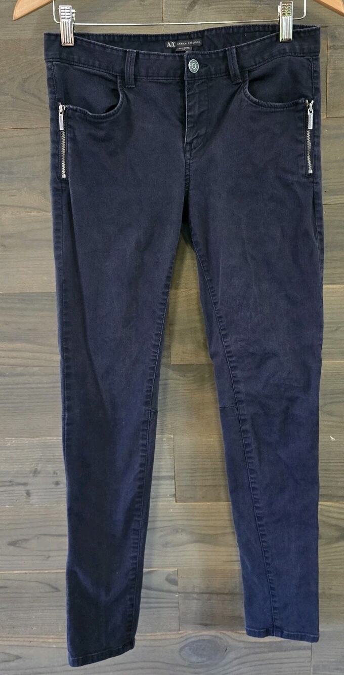 Armani Exchange A/X Women's Navy Pants Size 27 Skinny Stretch Zip Pockets